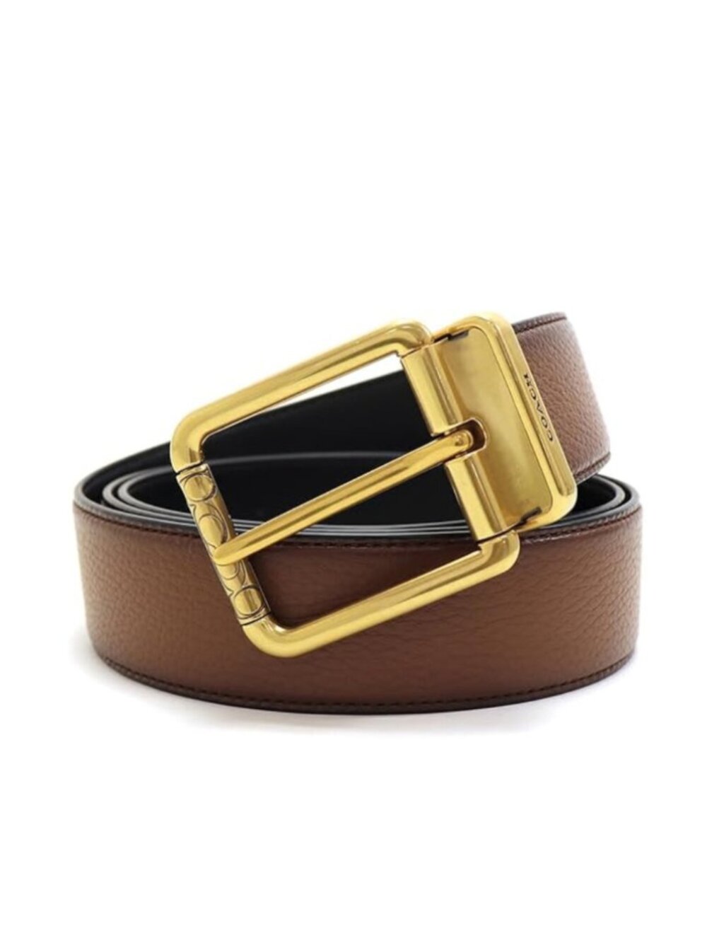 Coach CQO15 Leather Reversible Mens 50" Belt Dark Saddle Black Square Buckle